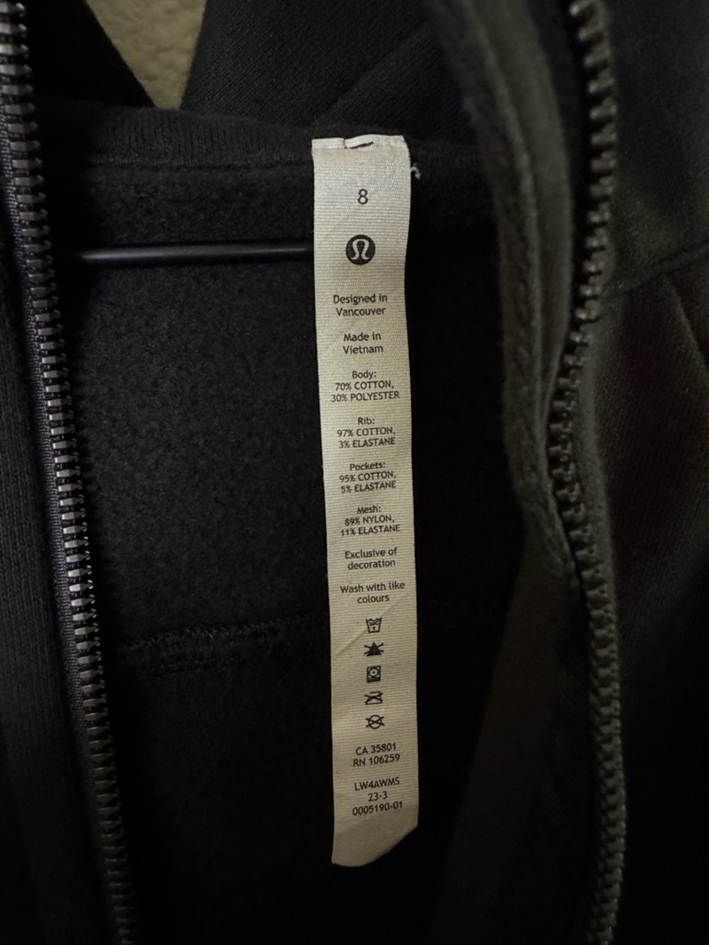 Lululemon Scuba Hoodie *Light Cotton Fleece Black Womens Size 8 - Picture 5 of 6